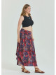 Red Patterned Plus Size Skirt with Elastic Waist Drape Detail 4603